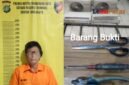 Foto pelaku pencurian serta barang bukti yang turut disita di antaranya dua unit AC (indoor dan outdoor) serta berbagai peralatan yang digunakan untuk membongkar